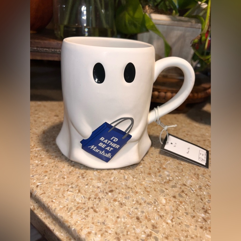 Halloween MARSHALLS Ghost Mug “I’d Rather Be At Marshalls” Blue Shopping Bag NWT